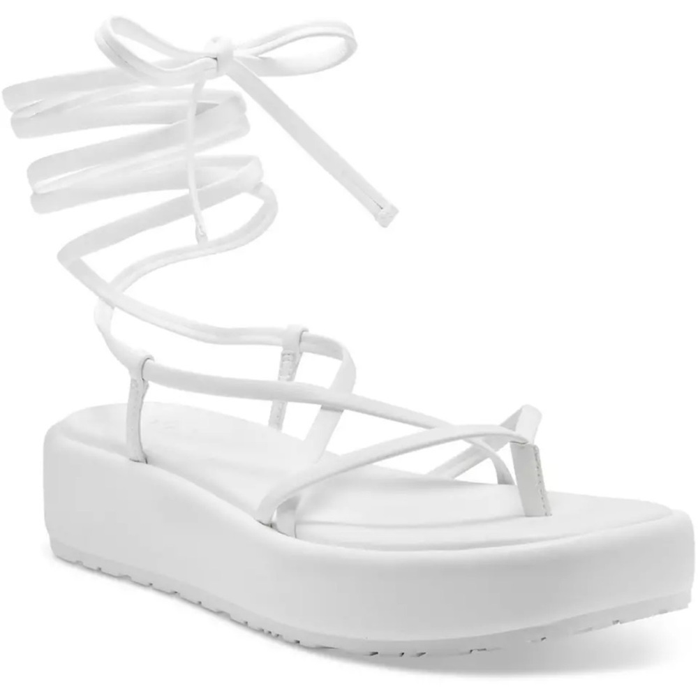 New NIB white flat form ankle tie sandals sz 8m rexile $79 INC